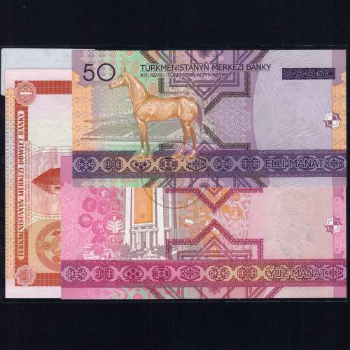 Turquemenistão - Lote de 3 Notas Diferentes - Serie 1993-2005 (Não Circuladas)