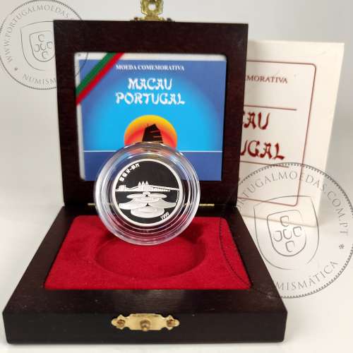 Proof 500 Escudos 1999 Macau, estojo moeda prata Proof 500$00 1999 Macau, World Coins Portugal KM 723a 01