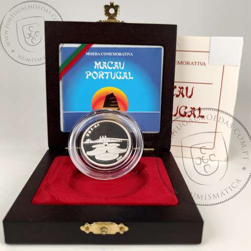 Proof 500 Escudos 1999 Macau, estojo moeda prata Proof 500$00 1999 Macau, World Coins Portugal KM 723a 07