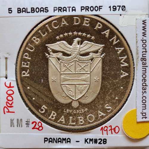 Panama, 5 Balboas 1970 Silver Proof, XI Central American and Caribbean Sports Games 1970, World Coins Panama KM28. B