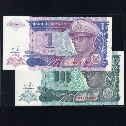Zaire - Lote de 6 Notas Diferentes - Serie 1993 (Não Circuladas)
