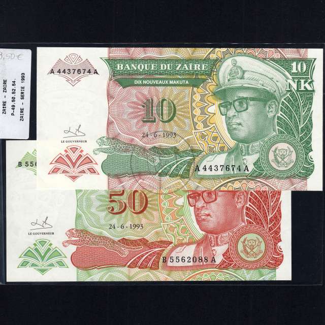 Zaire - Lote de 4 Notas Diferentes - Serie 1993 (Não Circuladas)
