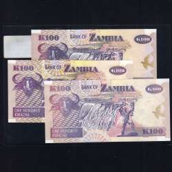 Zambia - Lote de 3 Notas Diferentes 100 Kwacha (Não Circuladas)