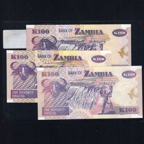 Zambia - Lot of 3 Different Banknotes 100 Kwacha (Uncirculated)