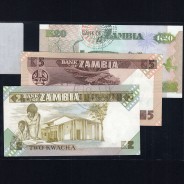 Zambia - Lote de 3 Notas Diferentes-Serie 1980-1992 (Não Circuladas)