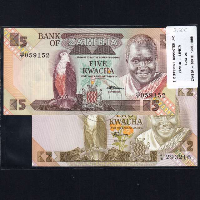Zambia - Lot of 2 Different Banknotes - Series 1980-1988 (Uncirculated)