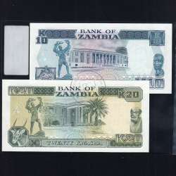 Zambia - Lote de 8 Notas Diferentes-Serie 1980-1992 (Não Circuladas)