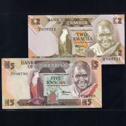 Zambia - Lote de 8 Notas Diferentes-Serie 1980-1992 (Não Circuladas)