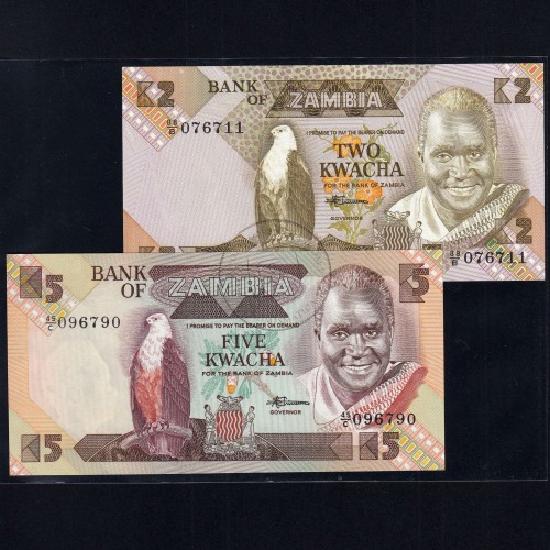 Zambia - Lote de 8 Notas Diferentes-Serie 1980-1992 (Não Circuladas)