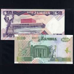 Zambia - Lote de 8 Notas Diferentes-Serie 1980-1992 (Não Circuladas)