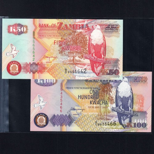 Zambia - Lot of 8 Different Banknotes - Series 1980-1992 (Uncirculated)