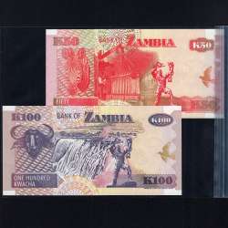 Zambia - Lote de 8 Notas Diferentes-Serie 1980-1992 (Não Circuladas)