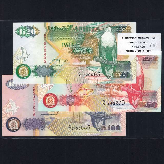 Zambia - Lote de 3 Notas Diferentes-Serie 1992 (Não Circuladas)