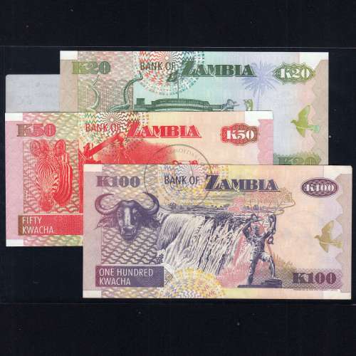 Zambia - Lot of 3 Different Banknotes-Series 1992 (Uncirculated)