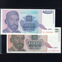 Jugoslávia - Lote de 8 Notas Diferentes - Serie 1992-1994 (Não Circuladas) Jugoslávia - Lote de 8 Notas Diferentes - Serie 1992-1994 (Não Circuladas)