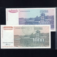 Jugoslávia - Lote de 8 Notas Diferentes - Serie 1992-1994 (Não Circuladas)