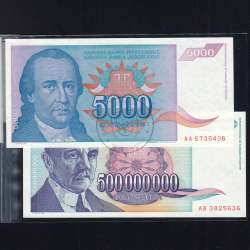 Jugoslávia - Lote de 8 Notas Diferentes - Serie 1992-1994 (Não Circuladas) Jugoslávia - Lote de 8 Notas Diferentes - Serie 1992-1994 (Não Circuladas)