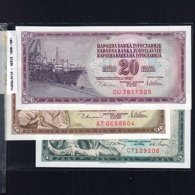 Jugoslávia - Lote de 7 Notas Diferentes - Serie 1968-1981 (Não Circuladas)