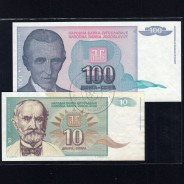 Jugoslávia - Lote de 6 Notas Diferentes - Serie 1992-1994 (Não Circuladas)