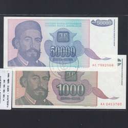 Jugoslávia - Lote de 4 Notas Diferentes - Serie 1993-1994 (Não Circuladas)