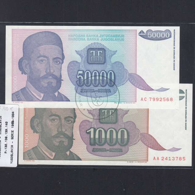 Jugoslávia - Lote de 4 Notas Diferentes - Serie 1993-1994 (Não Circuladas)