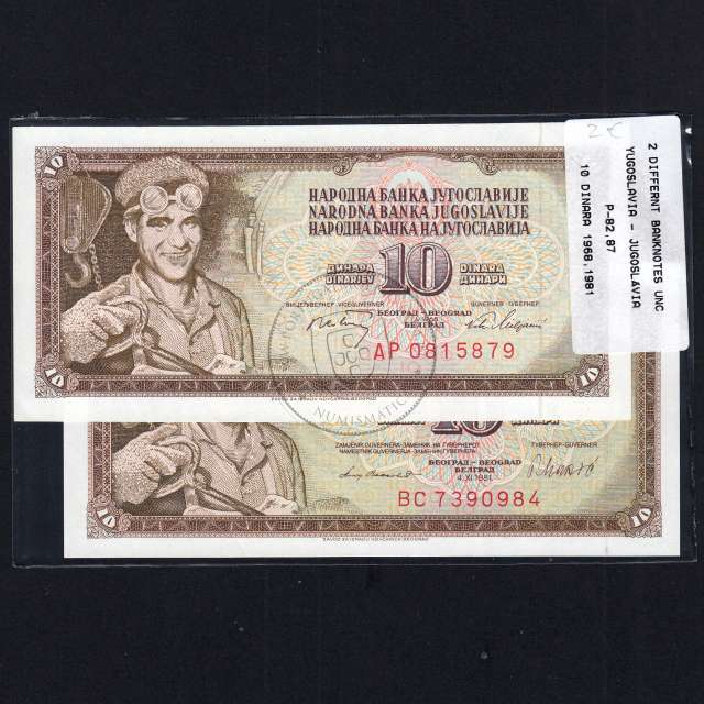 Jugoslávia - Lote de 2 Notas Diferentes - Serie 10 Dinara (Não Circuladas)