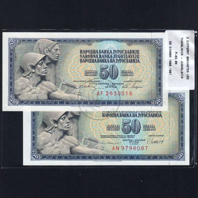 Jugoslávia - Lote de 2 Notas Diferentes - Serie 50 Dinara (Não Circuladas)