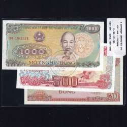 Vietname - Lote de 3 Notas Diferentes - Serie 1987-1988 (Não Circuladas)