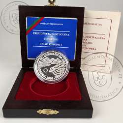 Prata Proof, 1000 Escudos 2000 Presidência do Conselho da União Europeia, 1000$00 2000 Prata Proof em estojo, KM724a 7