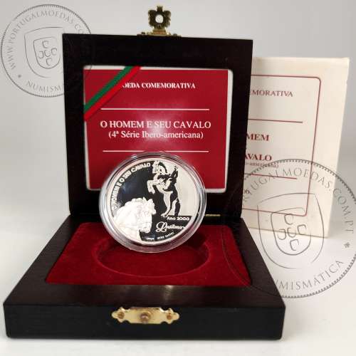 Portugal, silver coin Proof 1000 Escudos 2000 Man and his Horse, 4rd Ibero-American Series , with Case, Portugal KM727a 1