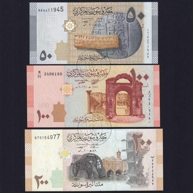 Syria - Lot of 3 Different Banknotes - Series 2009-2019 (Uncirculated)