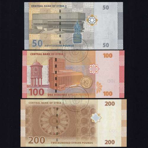 Síria - Lote de 3 Notas Diferentes - Serie 2009-2019 (Não Circuladas)