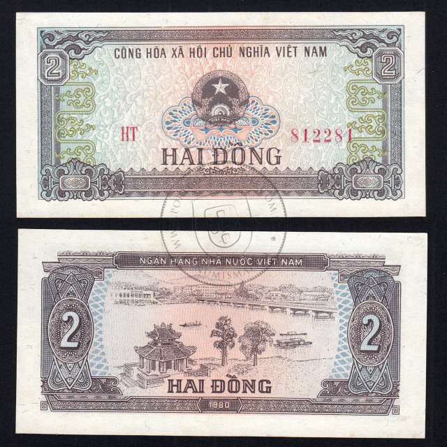 Vietname - Nota 2 Dong 1980 (Não Circulada c/ manchas de humidade) - Pick 85