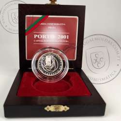Proof 500 Escudos 2001 Porto 2001, Capital Europeia da Cultura, Estojo moeda prata Proof 500$00 2001, World Coins KM 733a 03