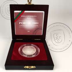 Proof 500 Escudos 2001 Porto 2001, Capital Europeia da Cultura, Estojo moeda prata Proof 500$00 2001, World Coins KM 733a 10