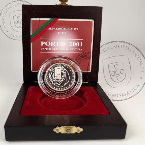 Proof 500 Escudos 2001 Porto 2001, Capital Europeia da Cultura, Estojo moeda prata Proof 500$00 2001, World Coins KM 733a 13