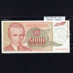 Jugoslávia - Nota de 5000 Dinara 1993 (Circulada) - Pick 128