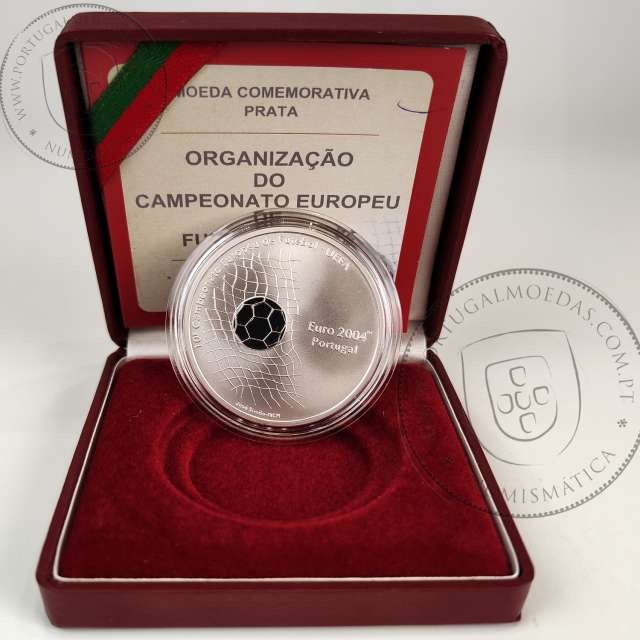 Prata Proof, 1000 Escudos 2001 EURO 2004, 10º Campeonato Europeu de Futebol UEFA, 1000$00 2001 Prata Proof em estojo, KM734a 09
