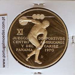 Panamá, 5 Balboas 1970 Prata Proof, XI Jogos Desportivos Centro-Americanos e do Caribe 1970, World Coins Panama KM 28