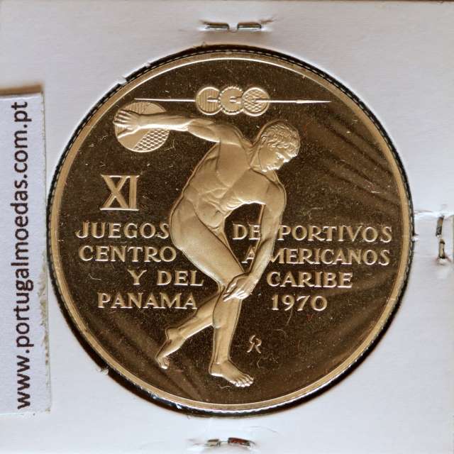 Panamá, 5 Balboas 1970 Prata Proof, XI Jogos Desportivos Centro-Americanos e do Caribe 1970, World Coins Panama KM 28