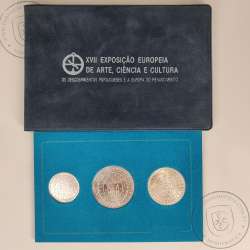 Portugal BNC wallet, of silver coins of the XVII European Art Exhibition 1983, In navy blue velvet and captioned in white