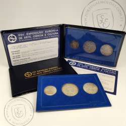 XVII Exposição Europeia 1983, moedas 500$00, 750$00 e 1000$00, Carteira BNC da INCM em PVC Azul Escuro legendada a dourado