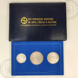 XVII Exposição Europeia 1983, moedas 500$00, 750$00 e 1000$00, Carteira BNC da INCM em PVC Azul Escuro legendada a dourado