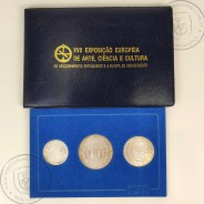 XVII Exposição Europeia 1983, moedas 500$00, 750$00 e 1000$00, Carteira BNC da INCM em PVC Azul Escuro legendada a dourado