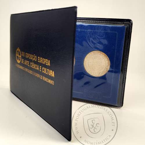 Portugal BNC wallet, of silver coins of the XVII European Art Exhibition 1983, In Dark Blue PVC captioned in gold