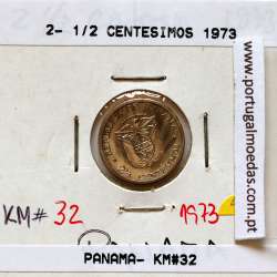 Panamá, 2½ Centésimos 1973 Cobre Níquel, (Soberba), World Coins Panama KM 32
