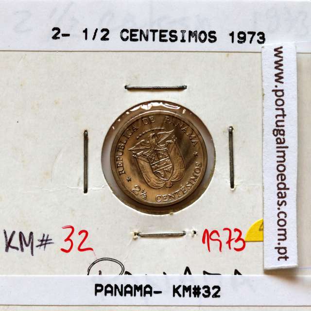Panama, 2-1/2 Cents 1973 Copper Nickel, (Unc), World Coins Panama KM 32