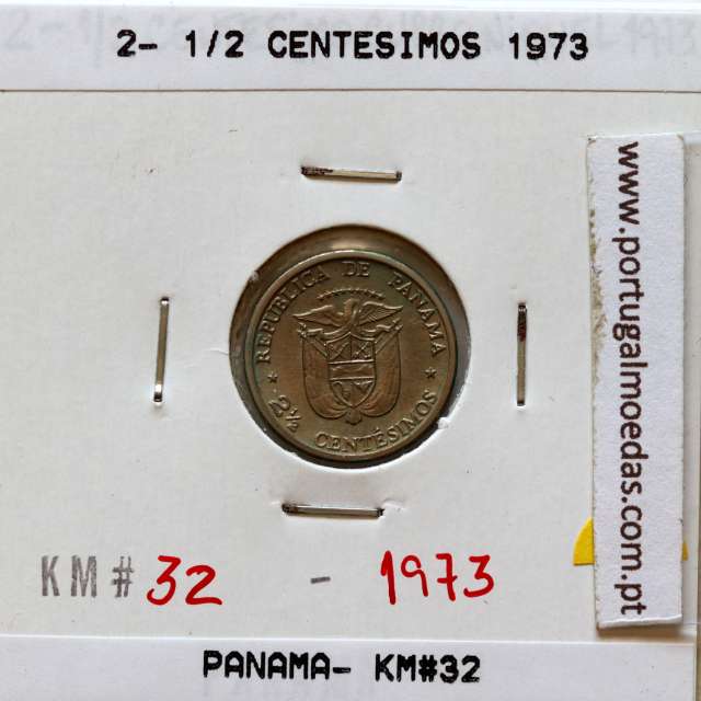 Panama, 2-1/2 Cents 1973 Copper Nickel, (Unc), World Coins Panama KM 32