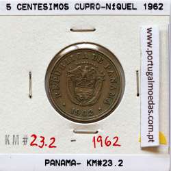 Panamá, 5 Centesimos 1962 Cupro-níquel, Cinco Centésimos 1962, (MBC), World Coins Panama KM 23.2