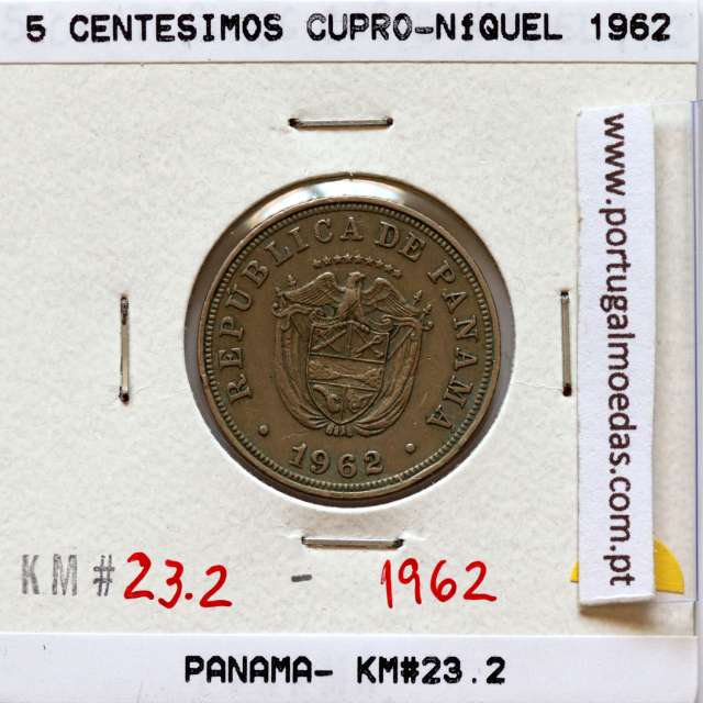 Panama, 5 Centesimos 1962 Copper-nickel, Cinco Centésimos 1962, (VF), World Coins Panama KM 23.2